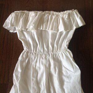 BRAND NEW White Linen Strapless Dress with ruffles